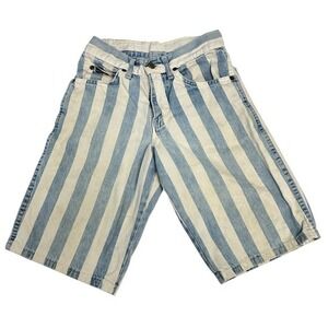 HIS Striped Denim Jean Shorts Jorts womens High Waisted Sz 10 Vintage 80s‎ 90s